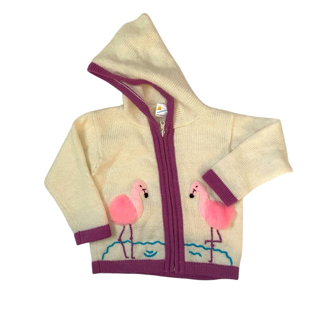 HANDMADE in Peru Hoodie Sweater Sweatshirt Cardigan Zip Girls Knit Flamingos
